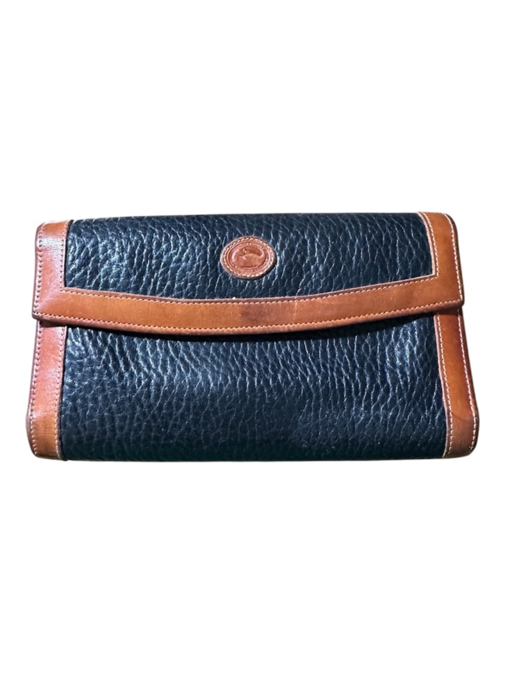 Dooney & Bourke All-Weather Leather Wallet – Black & British Tan Flap Clutch